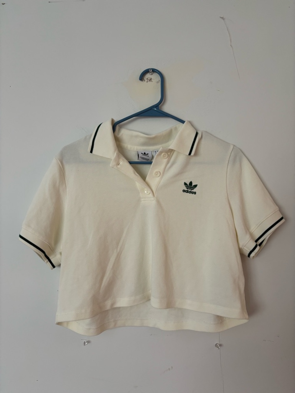 adidas Cream Cropped Polo with Black Trim